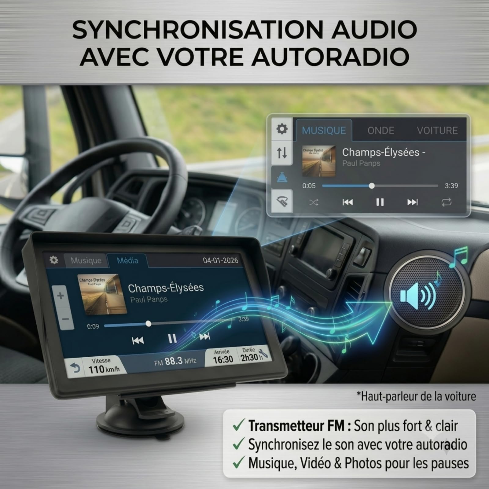 GPS Poids Lourds & Camping-Car 7", Navigation Europe 2026 Hors Ligne, Alertes Radars, Guidage Vocal, Transmetteur FM, Écran Tactile Capacitif Haute Sensibilité, Mise à Jour Gratuite à Vie