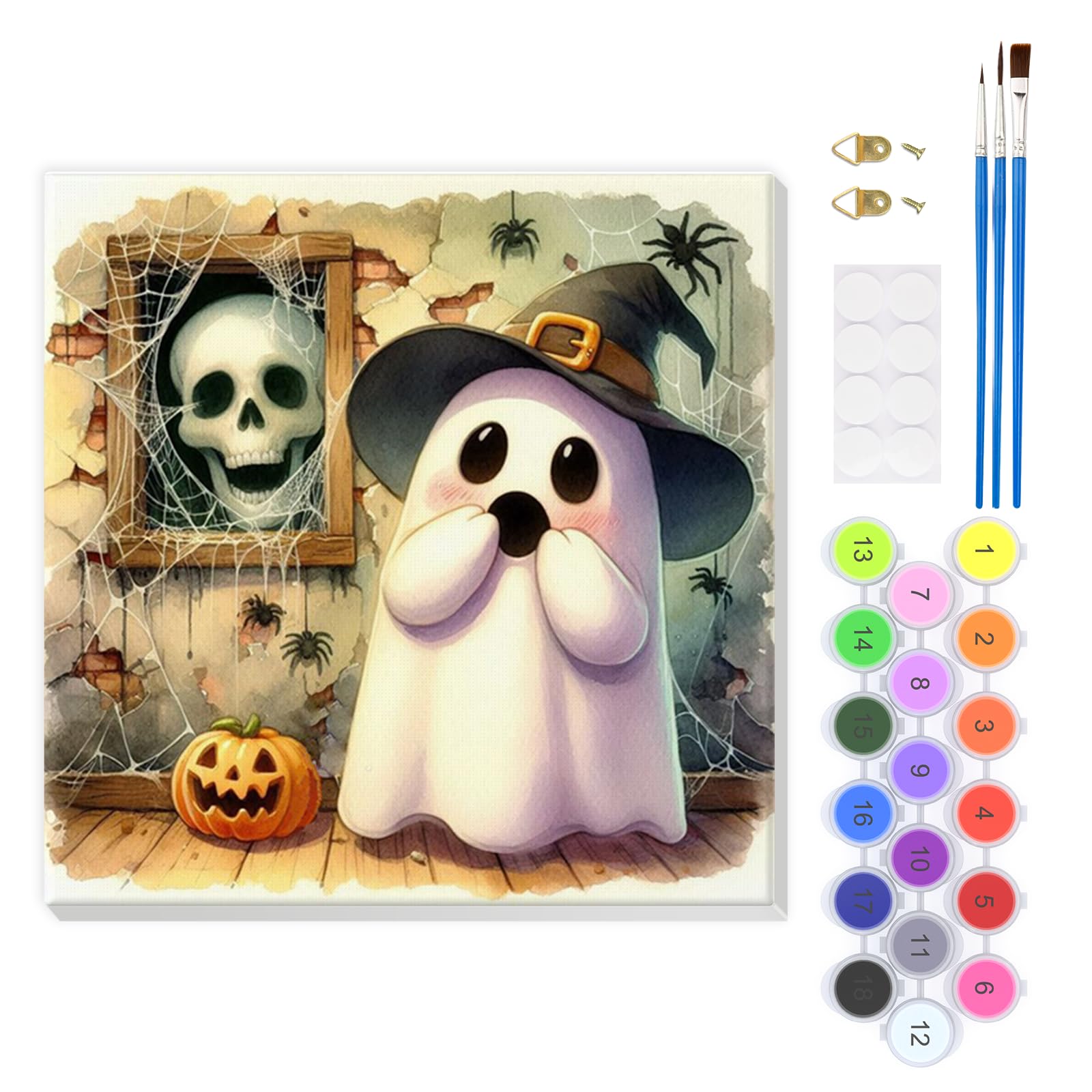 EOBROMD Horror Ghost Paint by Numbers for Adults with Frame, Skull Paint by Numbers Kits, Halloween DIY Color Oil Painting Acrylic Easy Painting by Numbers for Gift Home Wall Decor (8x8inch) — image 1