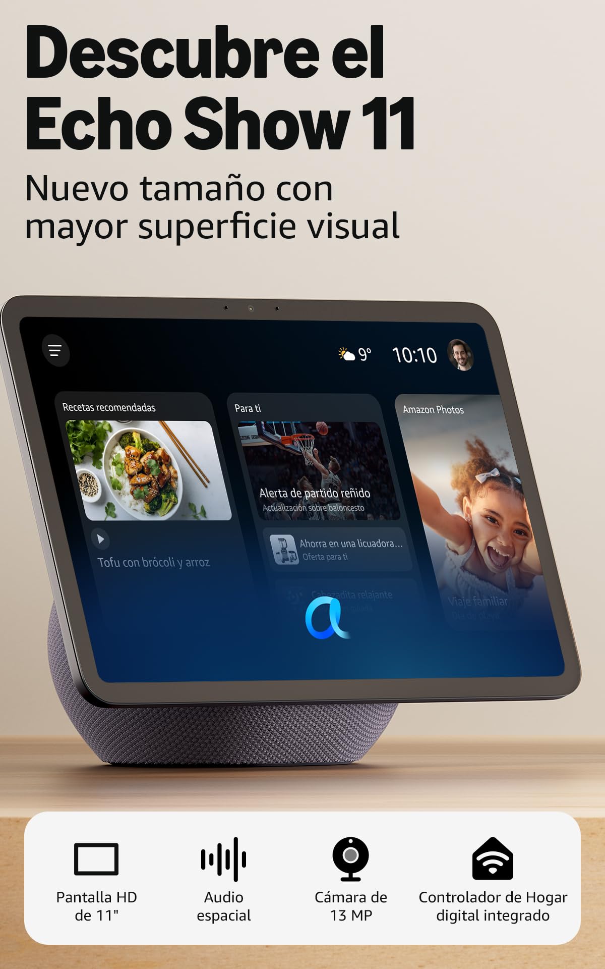 Amazon Echo Show 11 (última generación): pantalla Full HD de 11", con colores brillantes, más espacio de interfaz y audio espacial (gris grafito), con Acceso Anticipado a Alexa+ en oferta en Amazon