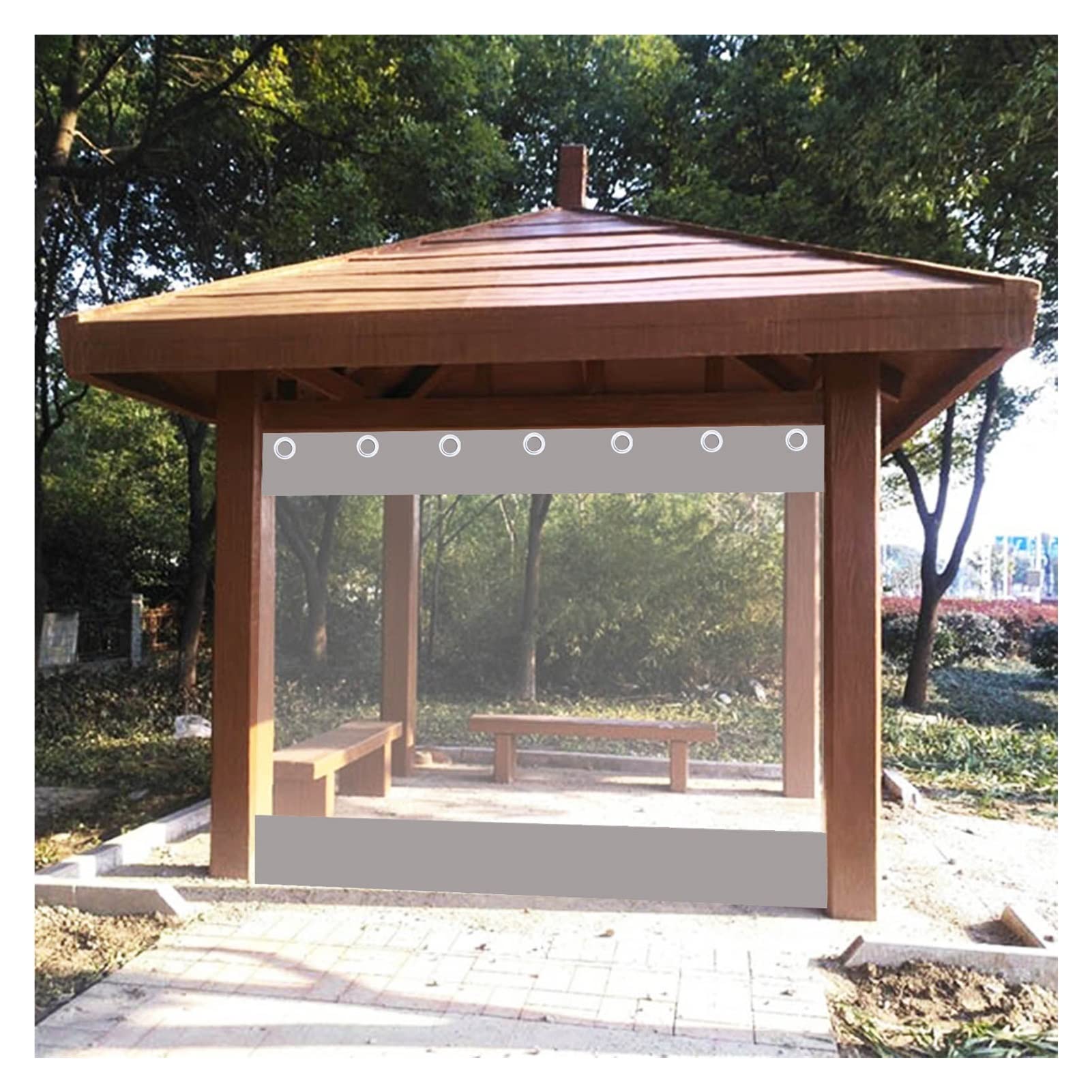 Outdoor Abdeckplane Vorhang mit transparenten Seitenteilen für Pergola Veranda Pavillon und Garten 1,6x2,5m Größe mit Ösen