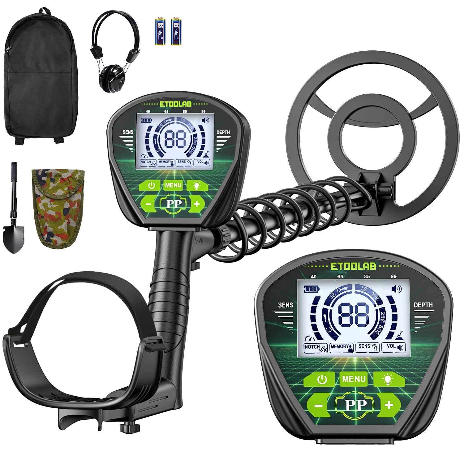 ETOOLAB Metal Detector for Adults, 10" IP68 Waterproof Search Coil, 5 Modes
