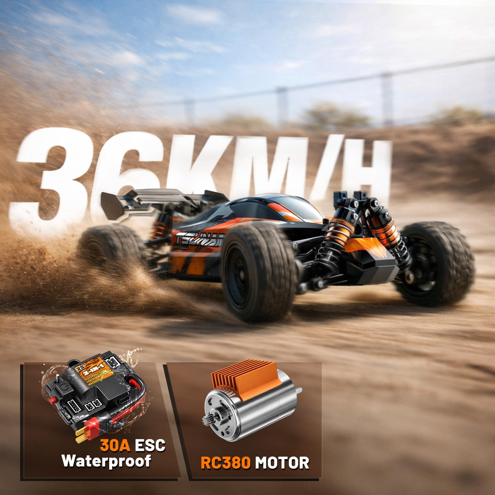 Ferngesteuertes Auto Erwachsene & Jungen 1:18 RC Auto 4WD Offroad,36 km/h schnelles mit Metall-Antriebsstrang, 2×7,4V 1300mAh Akkus, Spritzwassergeschützt,Outdoor Geschenk für Kinder ab 8 Jahren