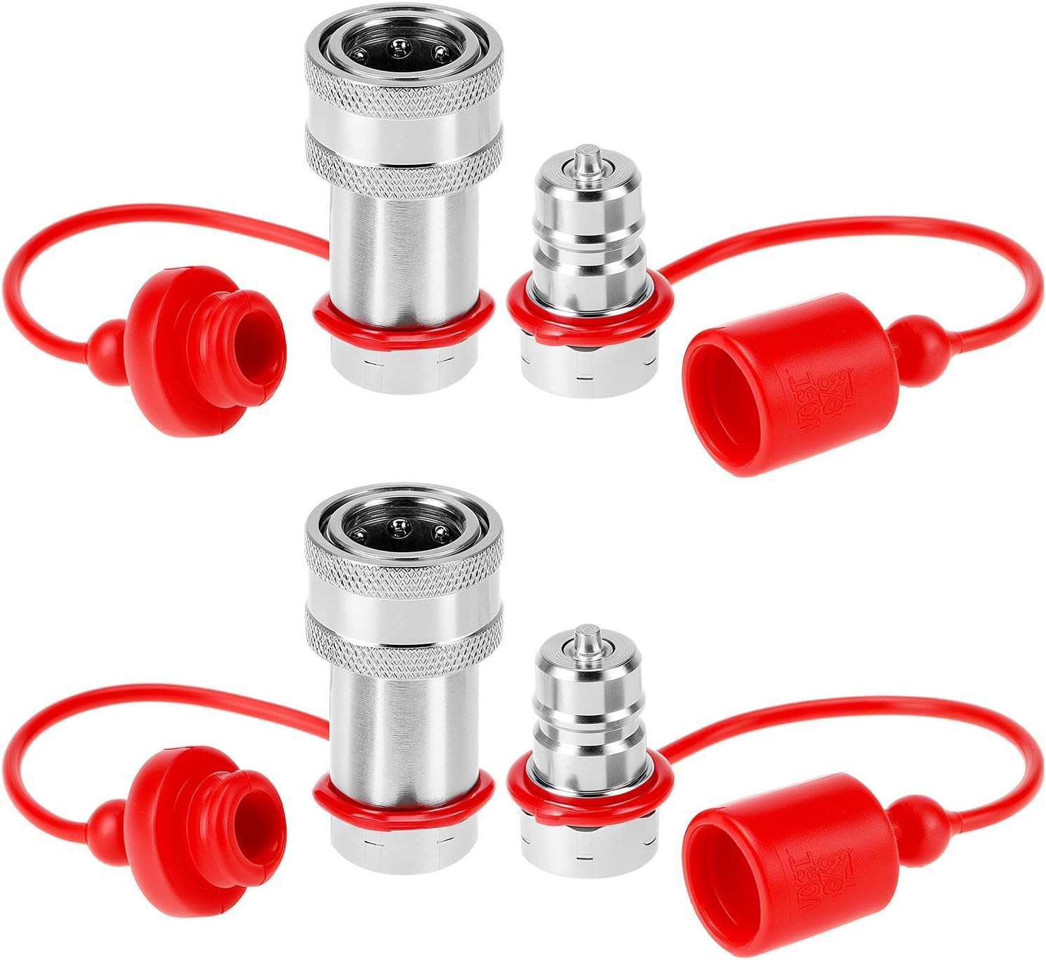 QWORK Hydraulic Quick Connect Couplers, Set of 2, 3/8" NPT Thread and 3/8" ISO Body, 4,000 PSI, 12.15 GPM Maximum Flow, Hardened Steel with Dust Caps