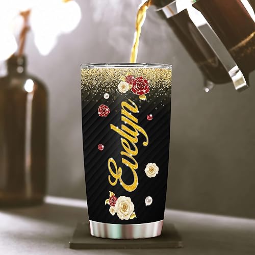 Vista 42 de WAZONE Vaso personalizado de flores de mariposa con tapa, acero inoxidable azul marino, 20 30 onzas, taza de café de viaje con aislamiento al vacío