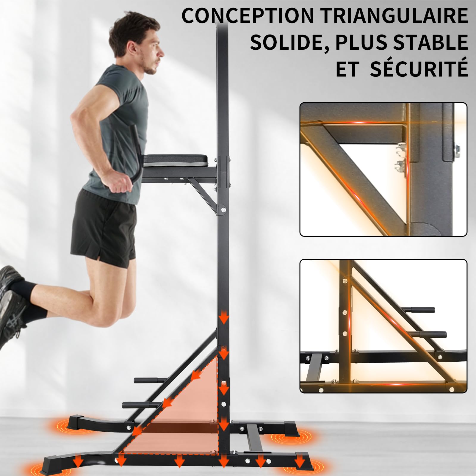 Chaise Romaine Station de Musculation Complet, Pull Bar Barre de Tractions sur Pieds, Barres de Traction Support d'Entraînement Dips Pull Up Fitness Power Tower, Barre Traction Stable Charge 150KG