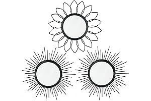 3 Piece Black Decorative Wall Mirror Set - Flower Sunburst Wall Mirrors