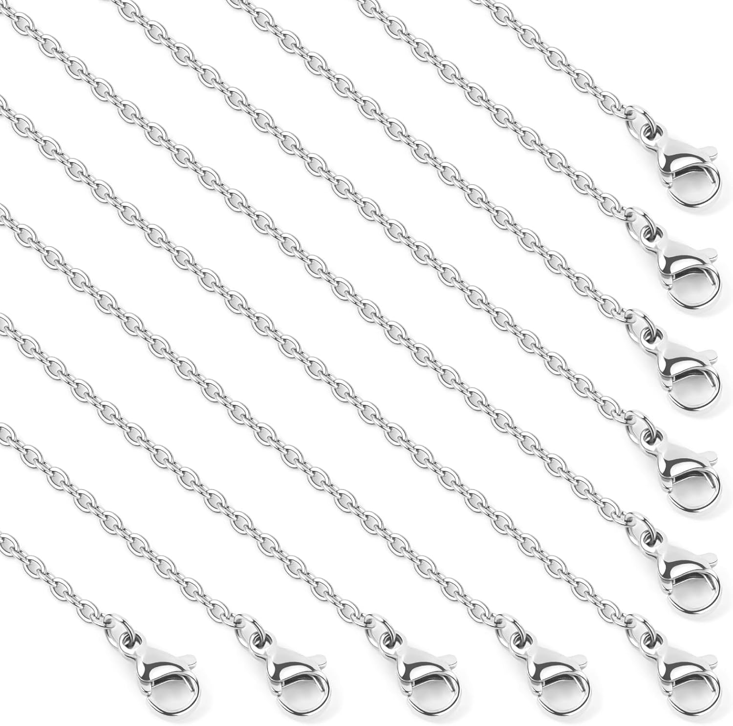Cadikez 24PCS Stainless Steel Cable Chain Necklace Bulk, 2mm 18inch Stainless Steel Finished Flat Cable Link Chains for Necklace Jewelry Making
