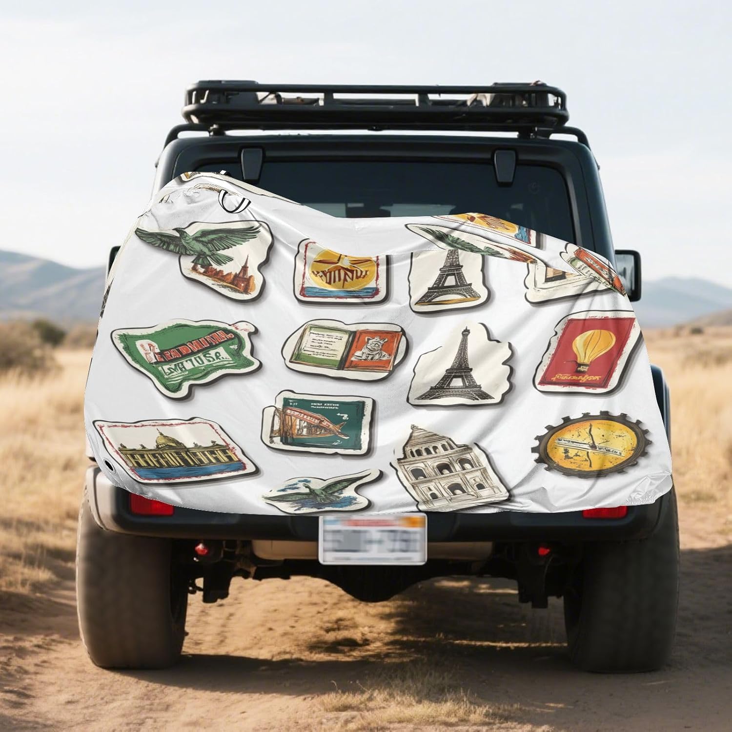 ALAZA Travel Famouse Scenery Stickers Bike Cover Waterproof Outdoor Ebike Bicycle Covers Tarp Protection for 1/2 Bikes, Sun UV Dust Wind Proof