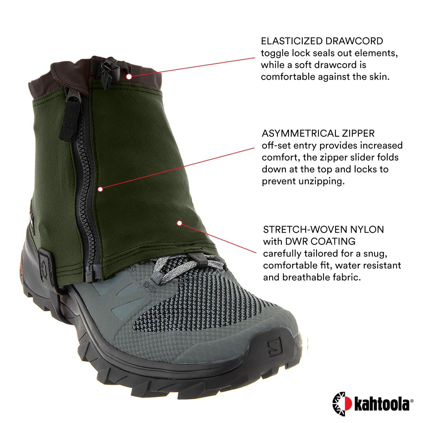 Kahtoola RENAgaiter Guêtres basses pour randonnée, alpinisme, course à pied, protection des chaussures et bottes dans la boue, la neige et la glace