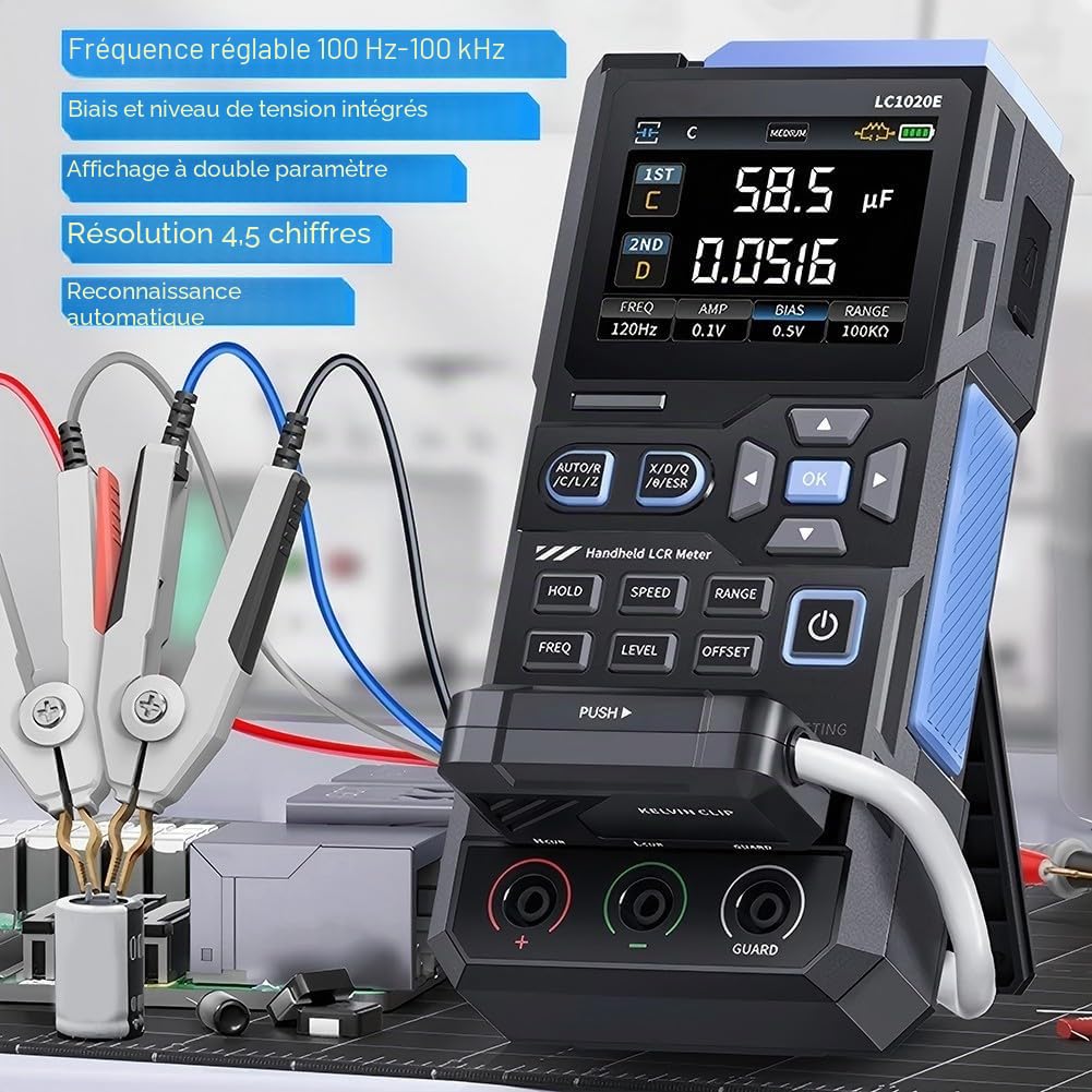 LC1020E Testeur numérique LCR Bridge Meter ESR pour mesure de résistance et d'inductance avec 5 fréquences de test Précision de 0,3 % 3 bornes 5 bornes (LC1020E en anglais)