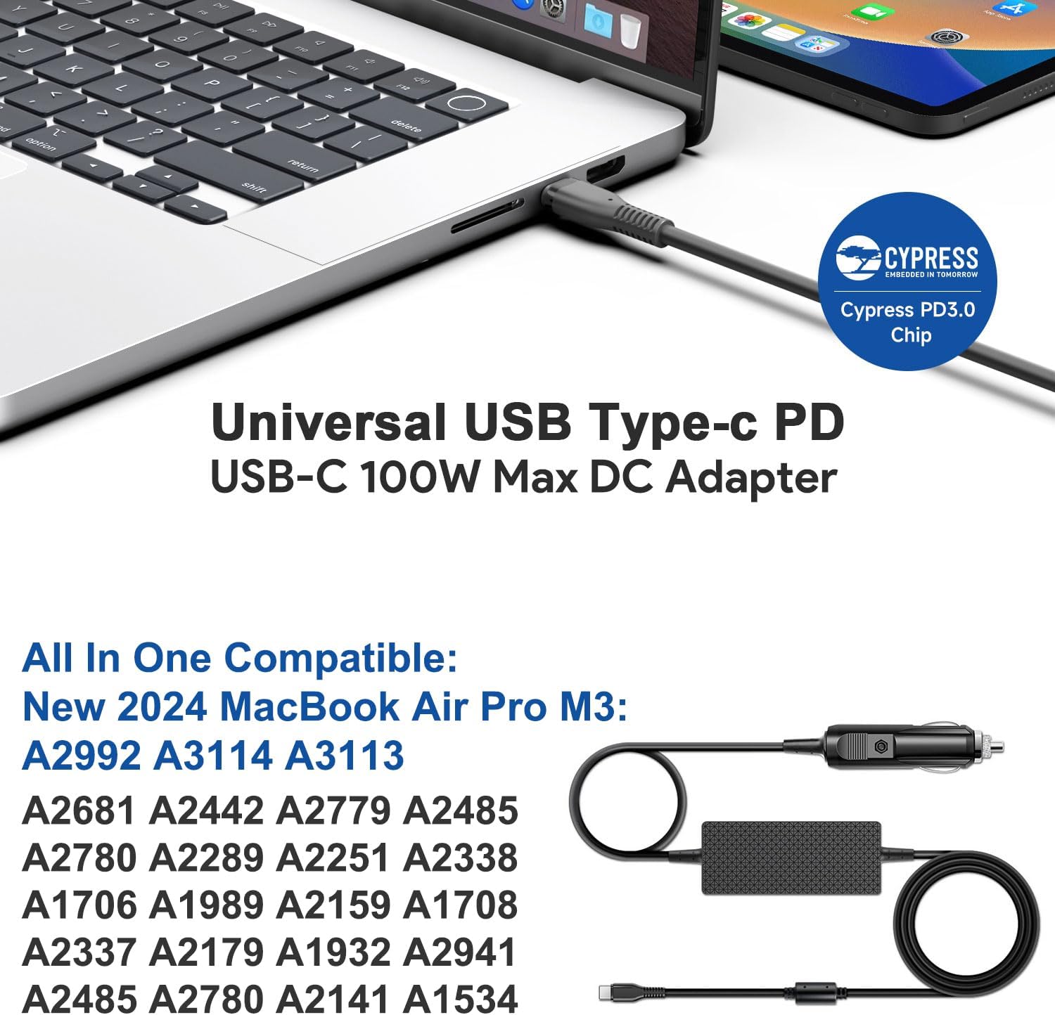 HKY Universal Laptop Car Charger PD 100W 95W 90W 65W DC Travel Adapter for HP Dell Gateway Lenovo LG Acer ASUS Compaq Samsung Sony Fujitsu Toshiba and More Notebook Computer Tablet Speaker Smartphone