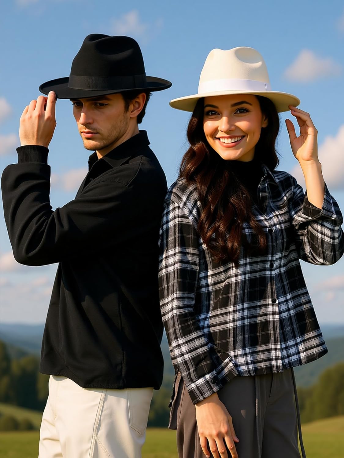 Fedora Hats for Women, Wool Felt Wide Brim Panama Style with Band, Adjustable Drawstring Fit, Dress Church Hat for Men - Image 7