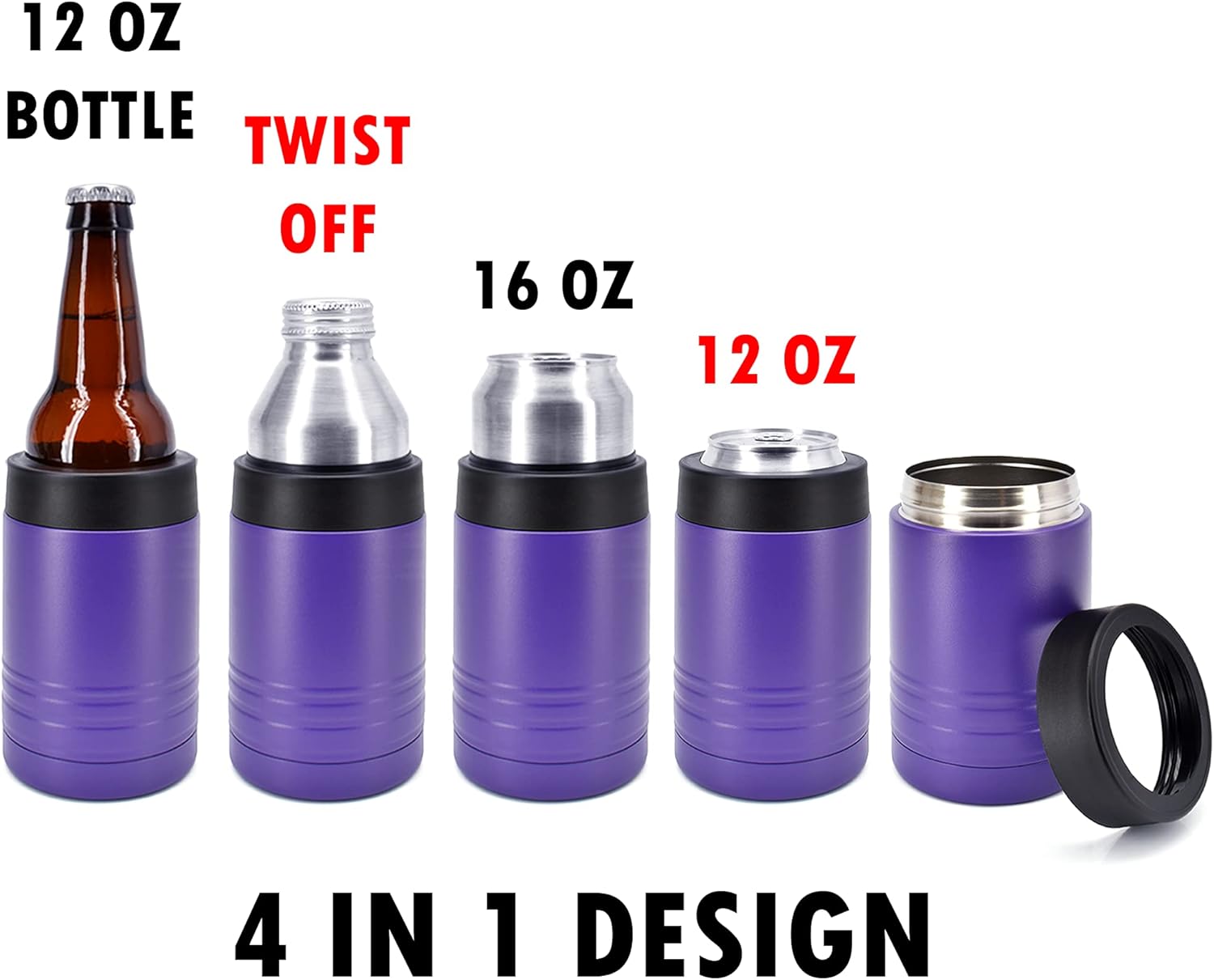 Clear Water Home Goods - 12 oz Stainless Steel Double Wall Vacuum Insulated Can or Bottle Beverage Cooler - Powder Coated Purple - 6 Pack