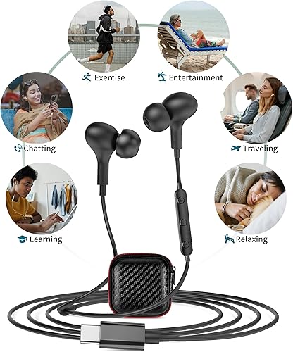 Miniatura 8 de Auriculares USB C para Samsung Galaxy S24 Ultra S23 FE S22 S21 A35 Note20 10+ Flip Fold, auriculares magnéticos con cable de ruido isotiolano tipo C