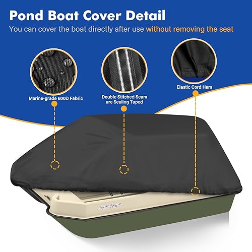 Miniatura 3 de YimSting Funda impermeable 600D para lancha de estanque de 8 a 10 pies de largo, para lancha de pesca y lancha de pesca, lona resistente de grado