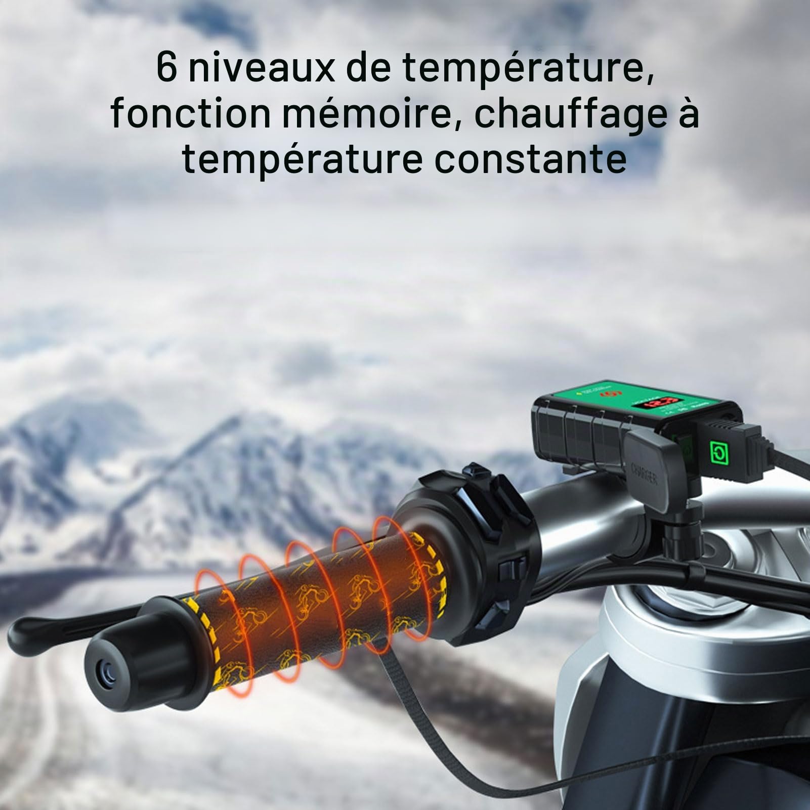 Asixxsix Couvercle de Poignées de Moto Chauffantes, Chauffage Rapide en 10 Secondes, 6 Niveaux de Température, Chauffage de Guidon alimenté par USB avec Fonction de Mémoire, étanche