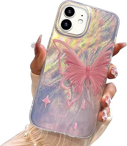 Miniatura 127 de I-MGAE-IN-AR - Funda diseñada para iPhone 12 y 12 Pro, diseño de mariposa plateada brillante, funda protectora de poliuretano termoplástico, suave,
