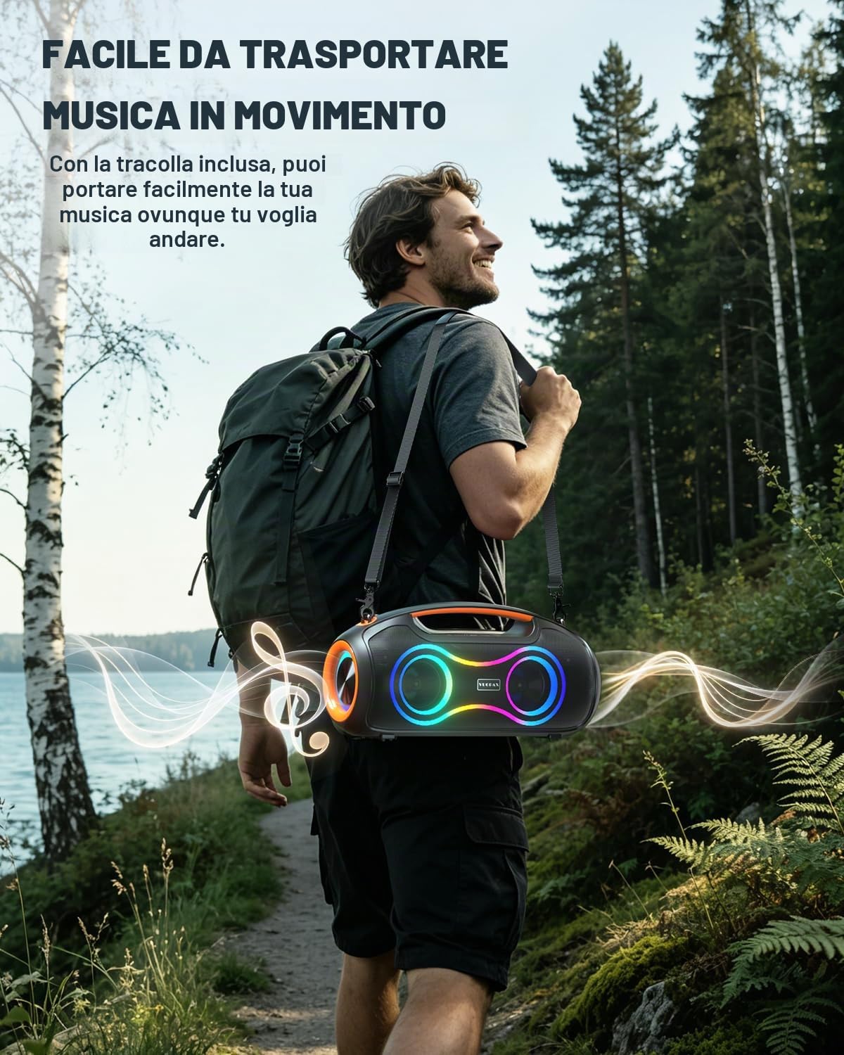 Cassa Bluetooth Potente Portatile (180W MAX),Altoparlante bluetooth Wireless configurazione 2*woofer 2*tweeter,Bluetooth 5.3,24H,IP65 Impermeabile,luci RGB,Bassi Profoni,DSP/ECHO/TF/USB