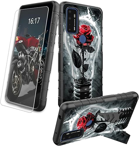 Miniatura 438 de AT&T Calypso 2 (U319AA) Funda con protector de pantalla de vidrio templado resistente con función atril integrado para debut de críquet, ciervo