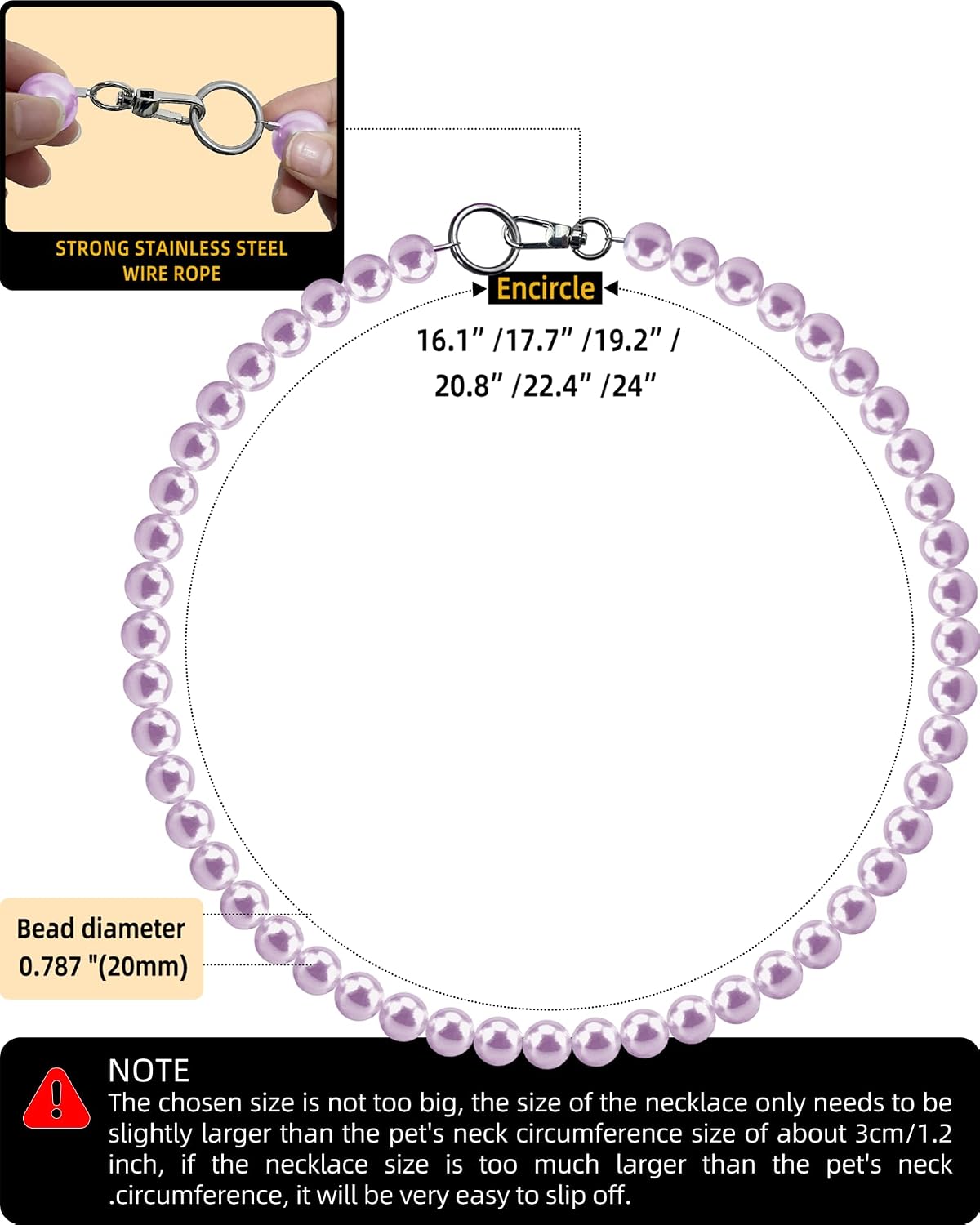 Chunky Pearl Dog Necklace (Beads 20mm),Elegant Classic Super Big Pearl Collar Necklace Accessories for Medium Large Dogs Occasions and Gatherings (Purple, L(Neck Girth17''-18.5'')) image 5