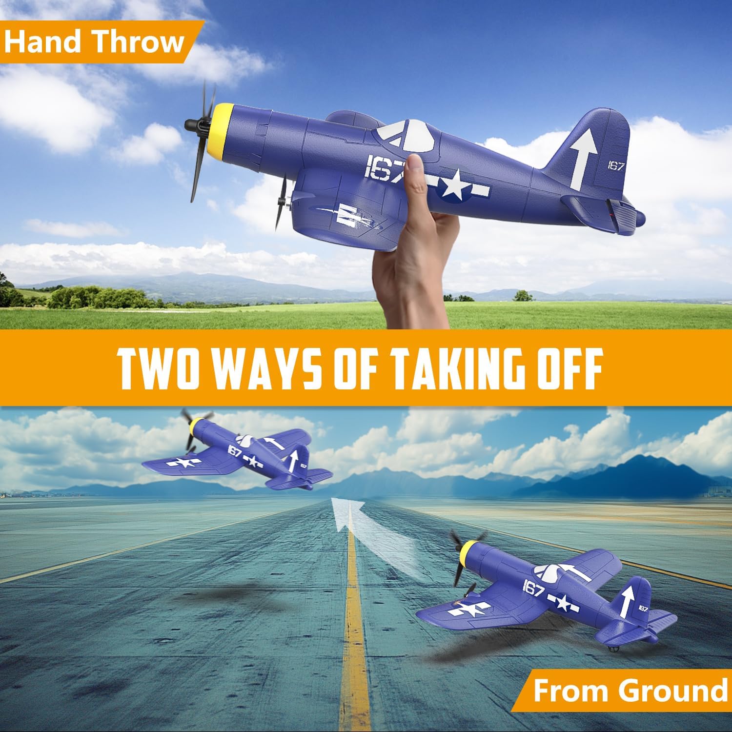 HAWK'S WORK 3 Channel RC Plane F4U Corsair, Remote Control Warbird Ready to Fly, 2.4GHz 6-axis Gyro Stabilizer, Easy to Fly for Kids & Beginners