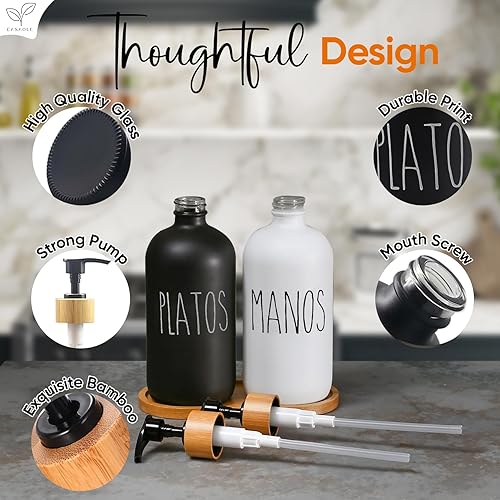 Miniatura 2 de CASAOLE Dispensador de Jabon de Cocina 'Manos Y Platos' Set de Dispensador de Jabón de Vidrio para Cocina, Manos y Platos Incluye Dispensador de