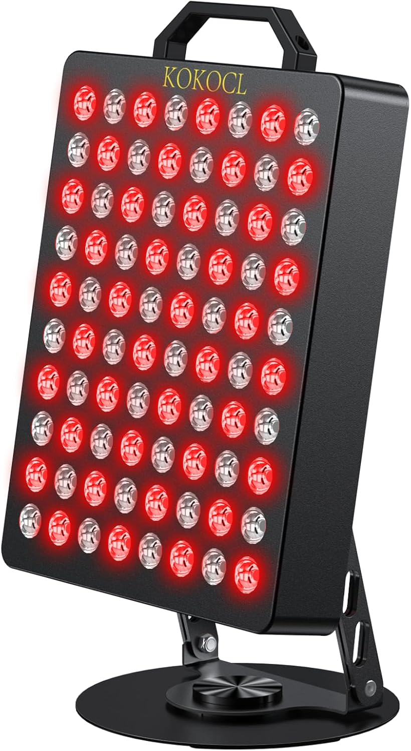 Red Light Therapy for Face and Body, High Power 850nm Near Infrared & 660nm Red Light Panel, 80 LED Lamps, Remote Control with 5 Intensity Levels, 360° Rotating Base