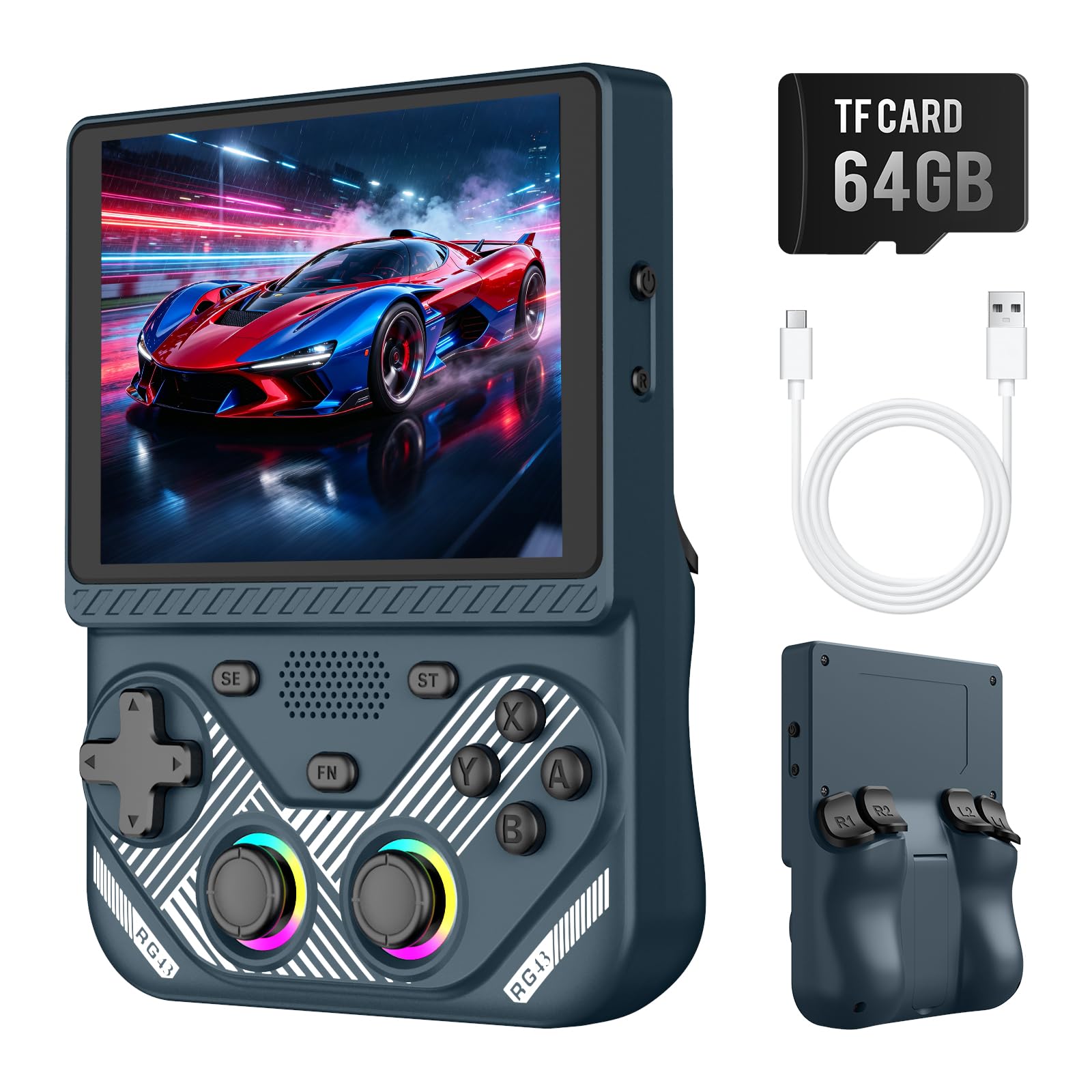 RG43V Pro Retro Handheld Game Console with 4.3 Inch IPS Screen,Portable Dual System with RK3562 Chip,Dual RGBOX & EE System, WiFi Networked Fighting Retro Gaming Console, 4000mAh Battery, Gray