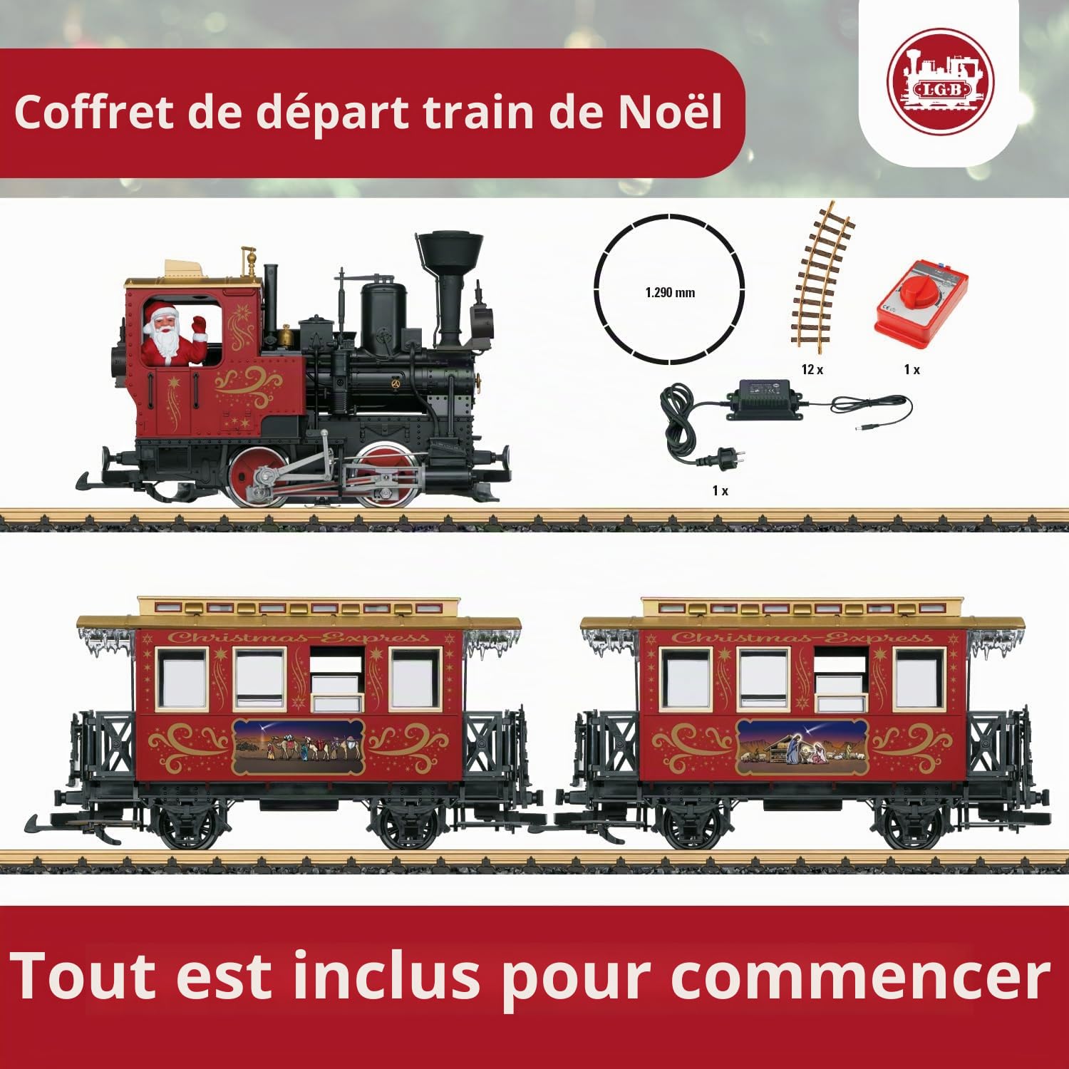 LGB - 70308 Kit de démarrage Train de Jardin avec Locomotive et Deux Wagons, Chemin de Fer extérieur, Voie G