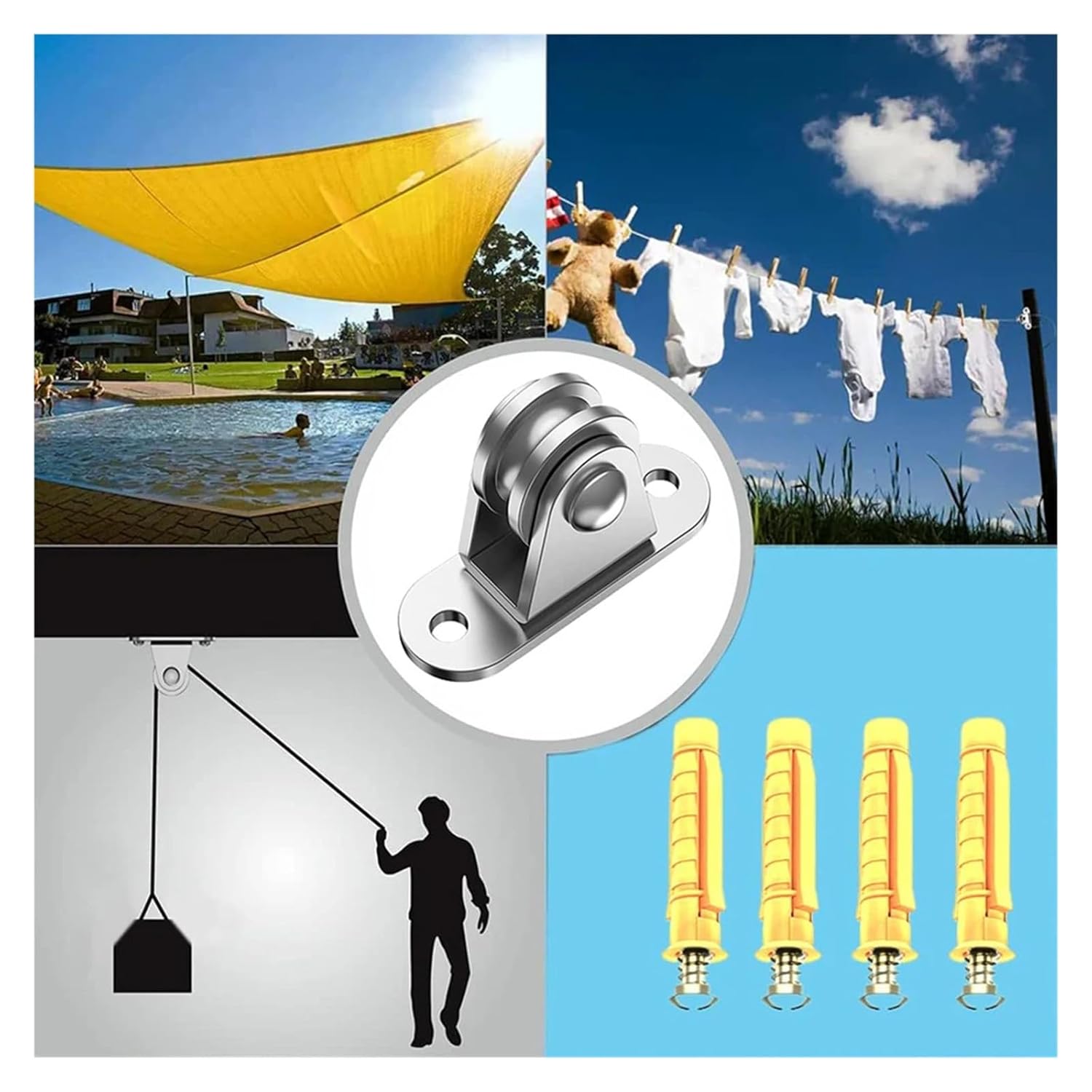 2/4個の高耐久固定プーリーキット - 耐荷重176ポンド、コードマテリアルハンドリングおよびDIYプロジェクト用の壁掛けブロック(