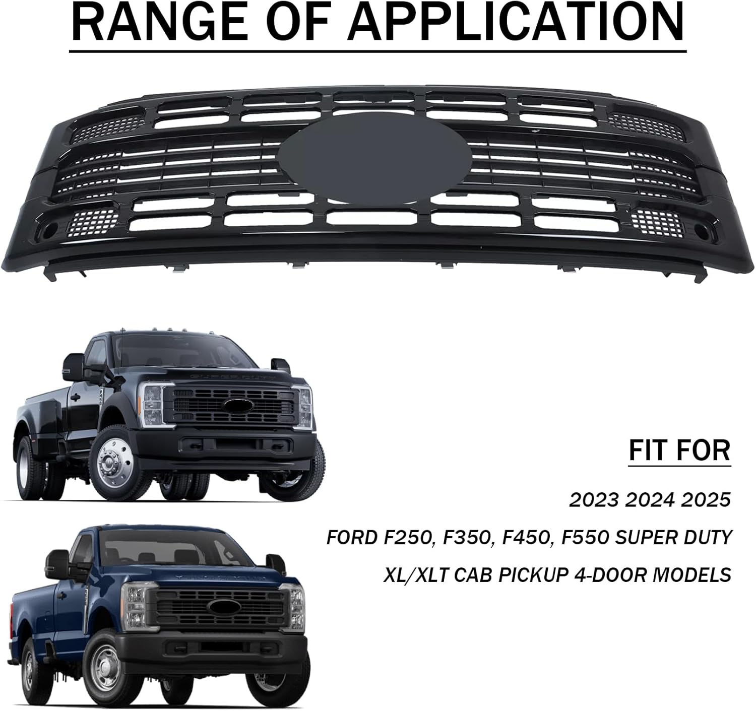 Front Bumper Grille Fit For 2023-2025 Ford F250 F350 F450 F550 Super Duty XL/XLT Front Upper Grill Grille Assembly Replacement For PC3Z8200AB,PC3Z8213A (Glossy Black)