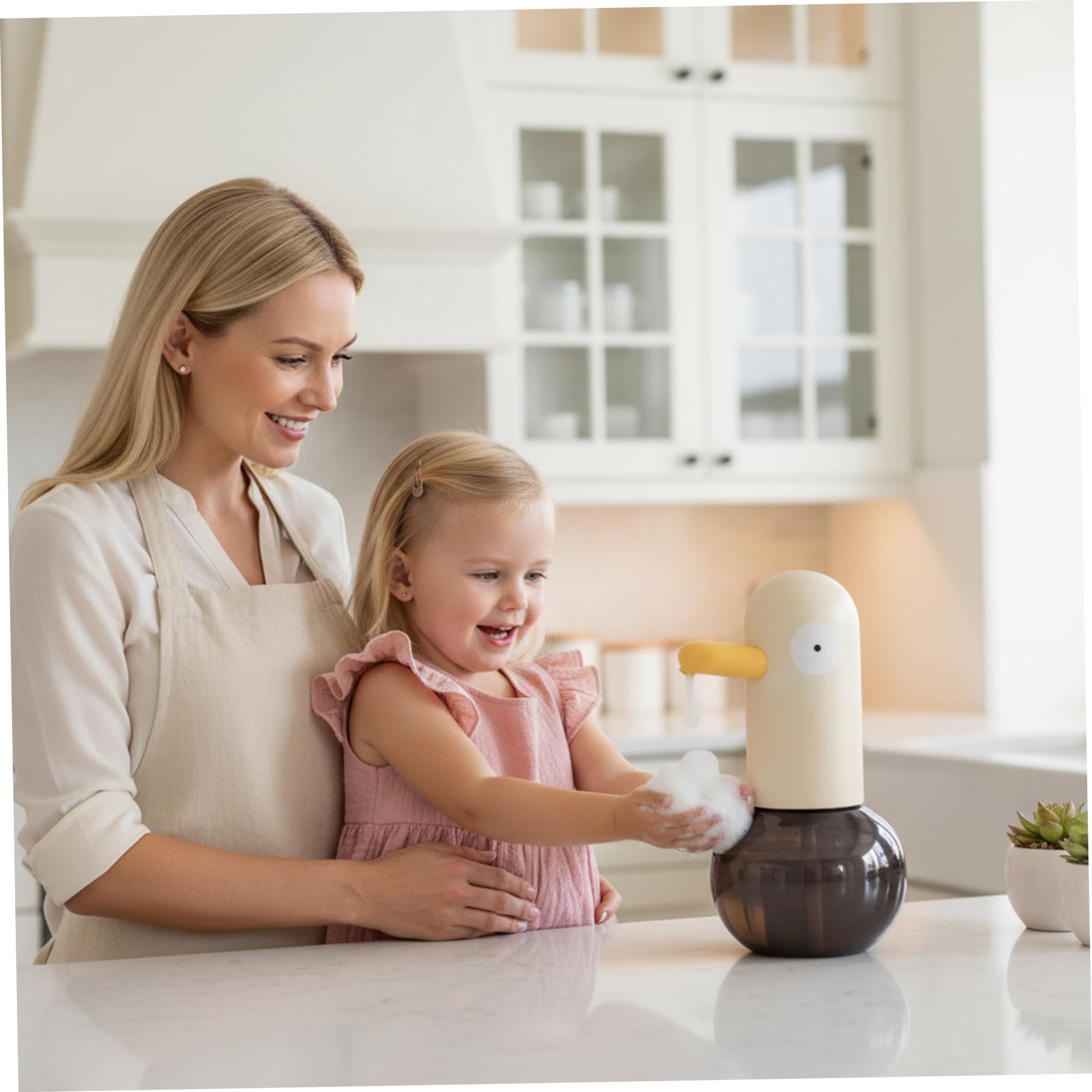 Dispenser di sapone per bambini, dispenser automatico di sapone in schiuma con risposta rapida da 0,25 secondi e batteria ricaricabile, design carino a forma di anatra per bagno e lavello della