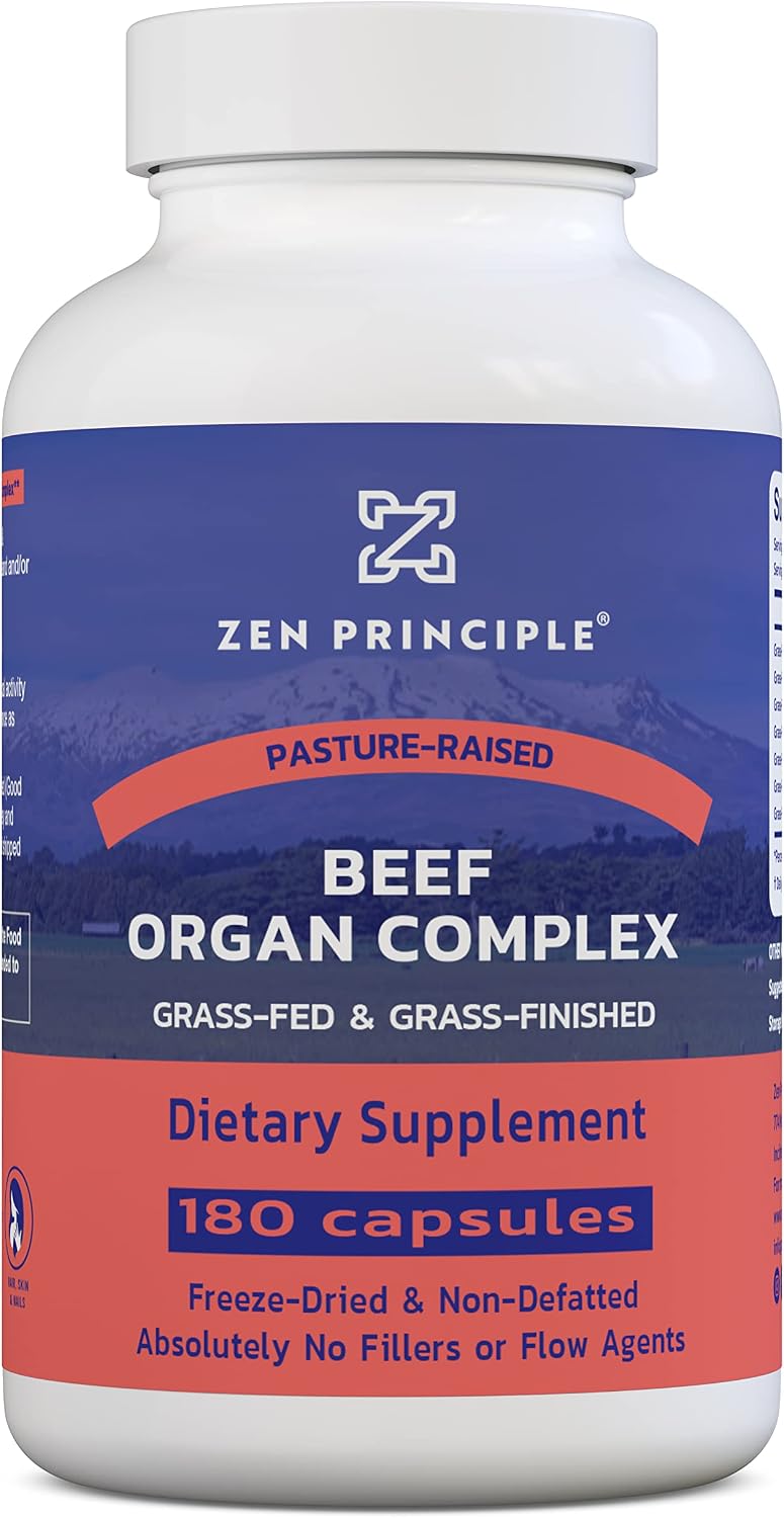 Zen Principle Grass Fed Beef Organs - Desiccated Liver, Heart, Kidney, Pancreas, Spleen, Intestine, Tripe/Stomach. Beef Organ Supplements