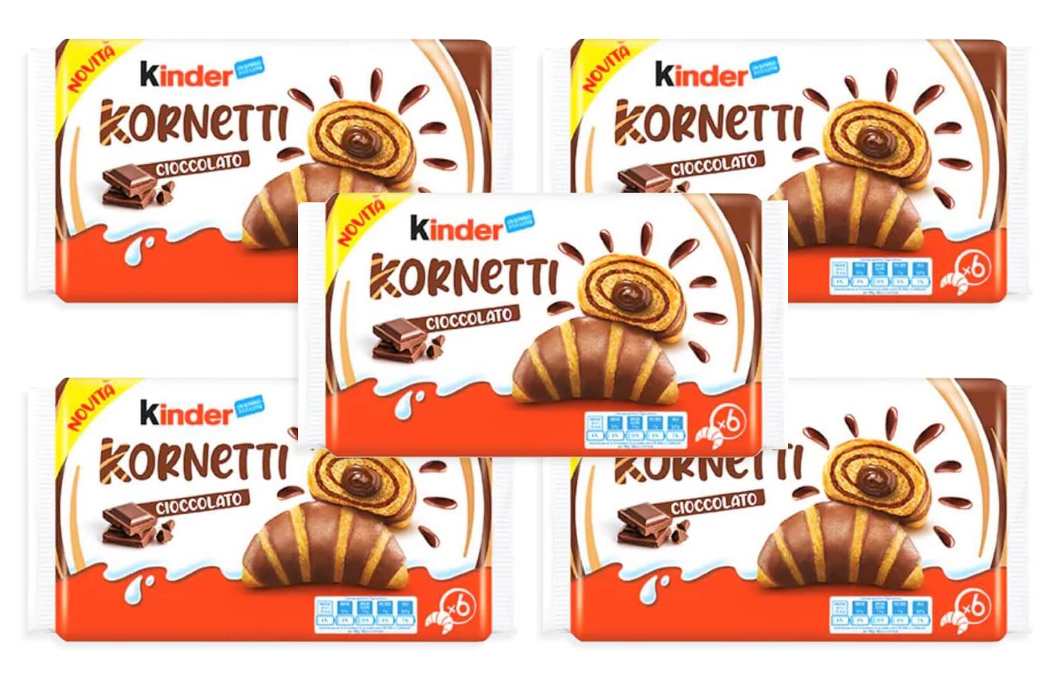 Ferrero, Kinder Kornetti - Cornetti Croissant Ripieni al Cioccolato 5 x 252 g - Novita