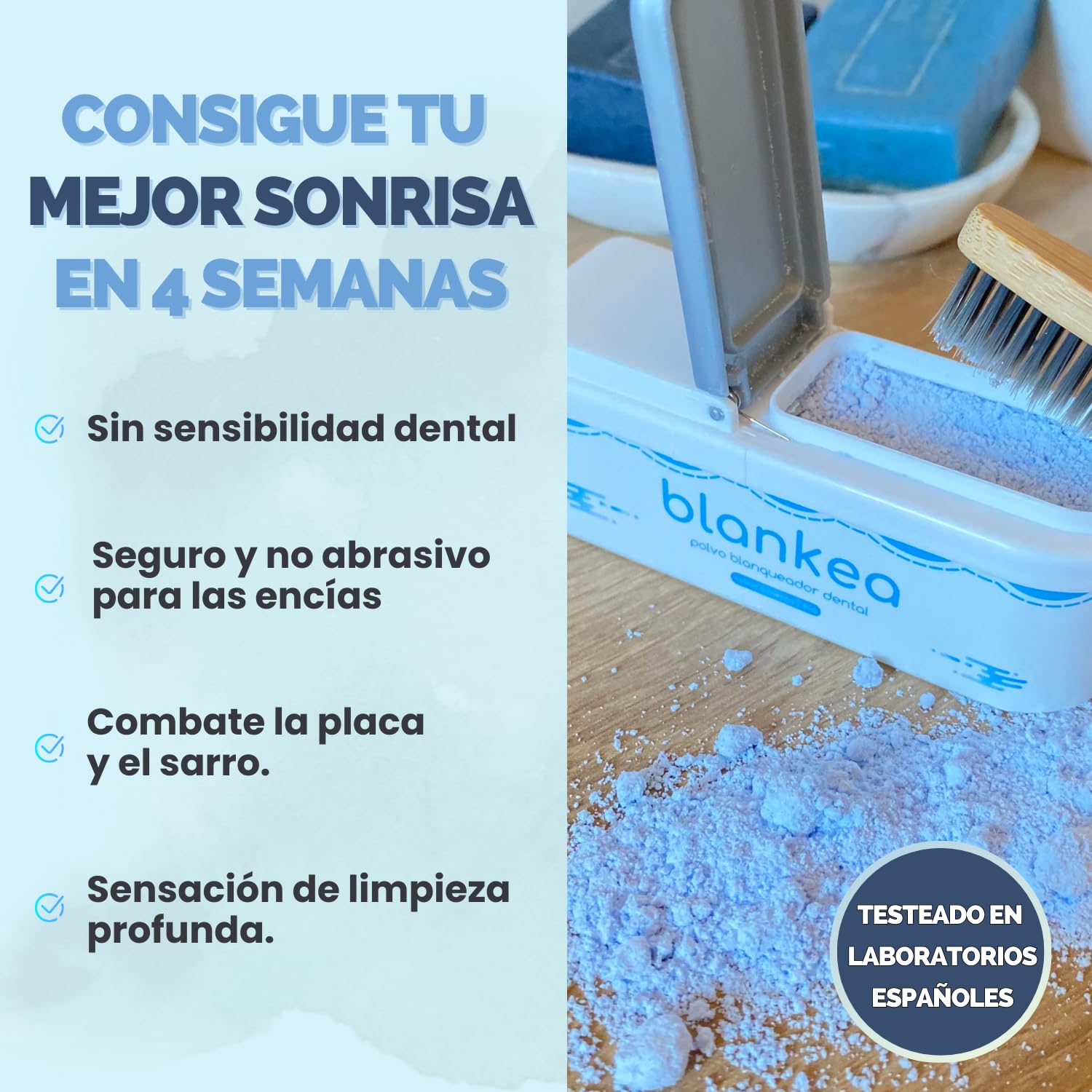 Blankea Polvo Blanqueador Dental Profesional - Pasta de Dientes Blanqueante - Blanqueamiento Dental en Casa - Elimina las Manchas de Café, Té, Vino, Sarro y Placa Dental (40 g (1 caja))