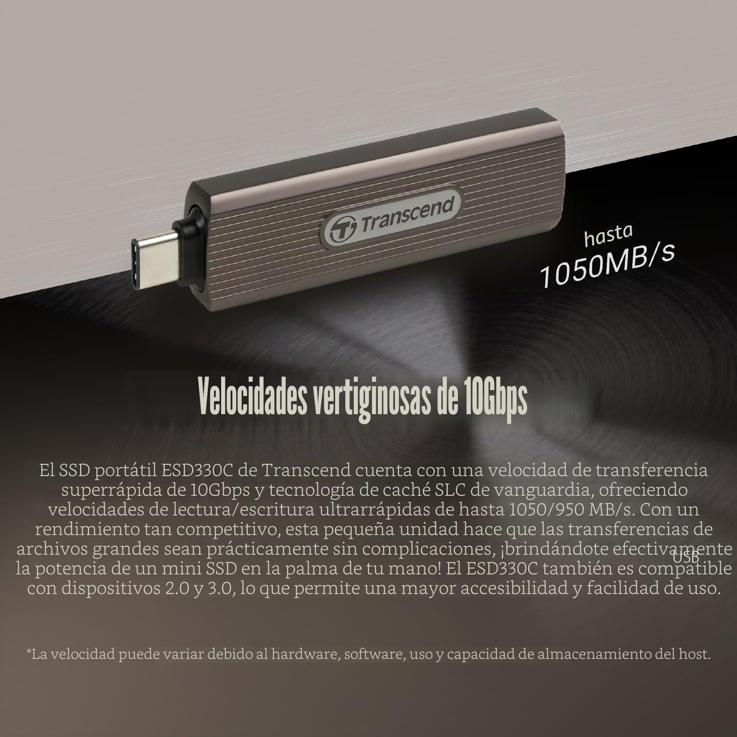 Transcend SSD Portátil ESD330C 512GB USB Tipo-C 10 Gbit/s – TS512GESD330C