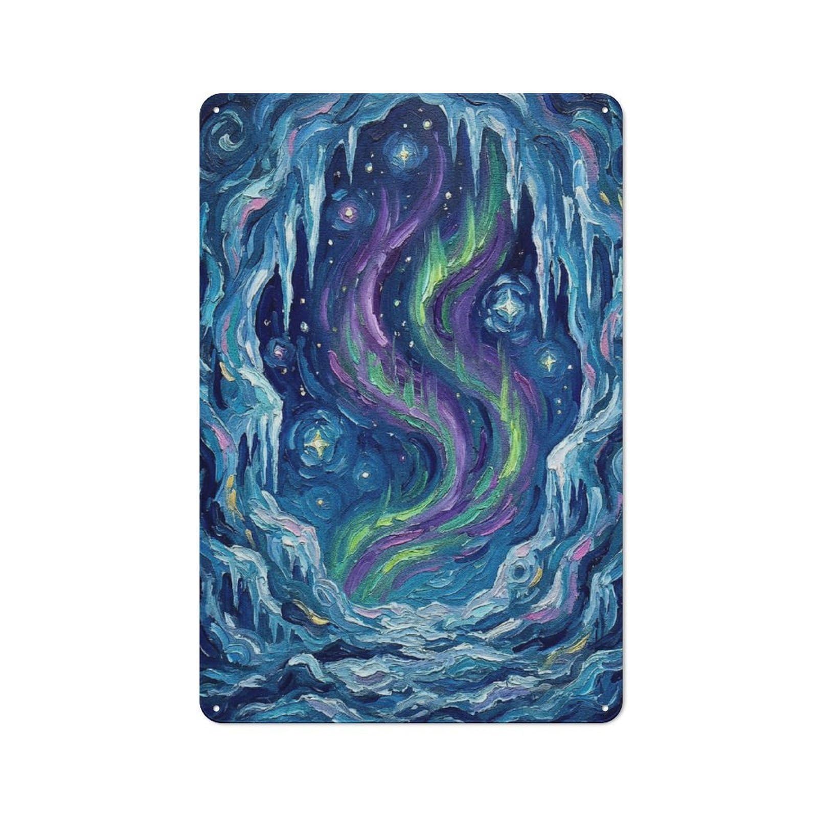 Aurora Borealis Ice Cave Painting Decorative Metal Wall Decor 30x20cm, Decorative Tin Plaque for Bedroom, Kitchen, Office Or Living Room