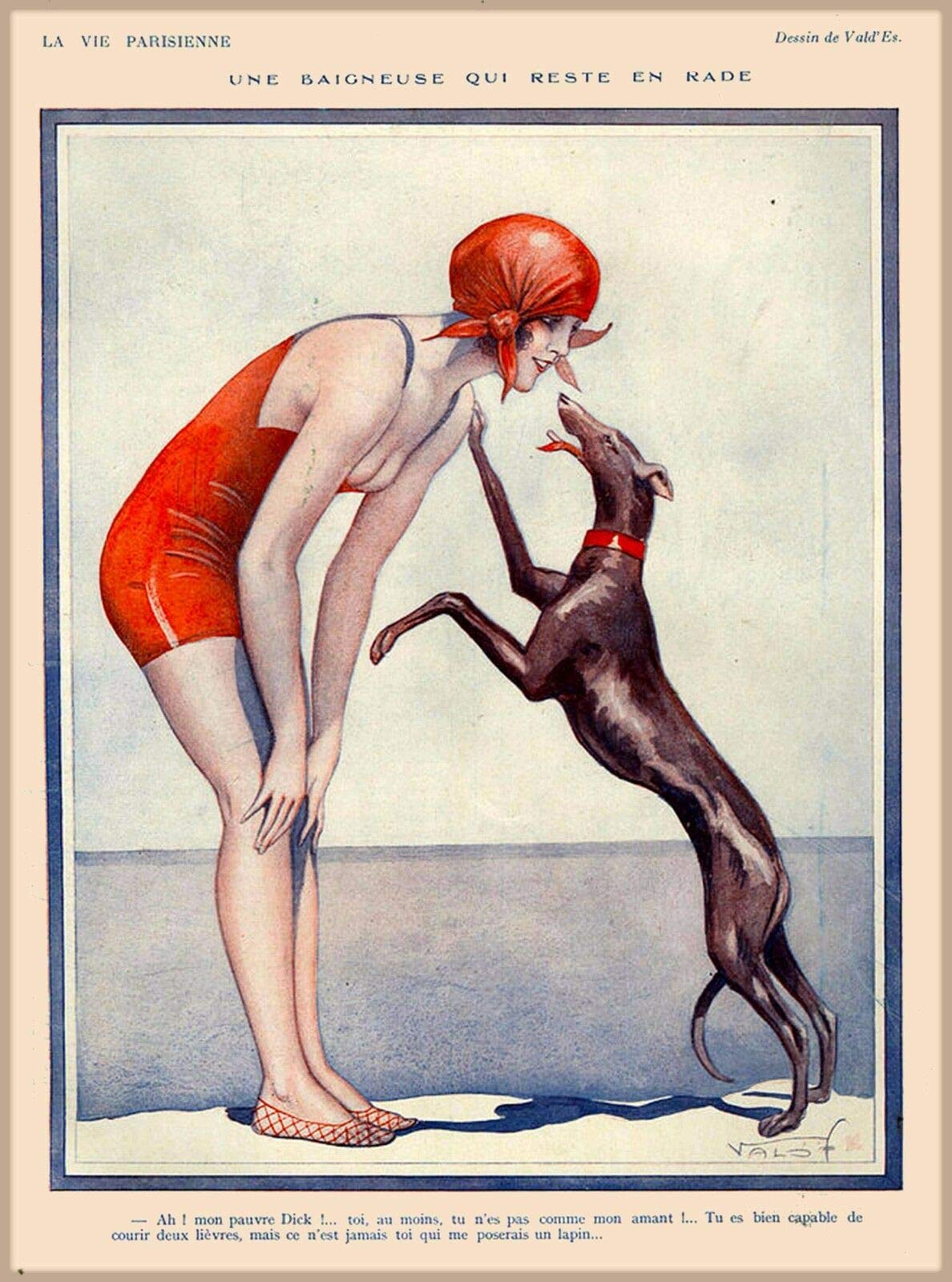 La Vie Parisienne Bathing Beauty & Greyhound Dog Poster - 30x40 cm