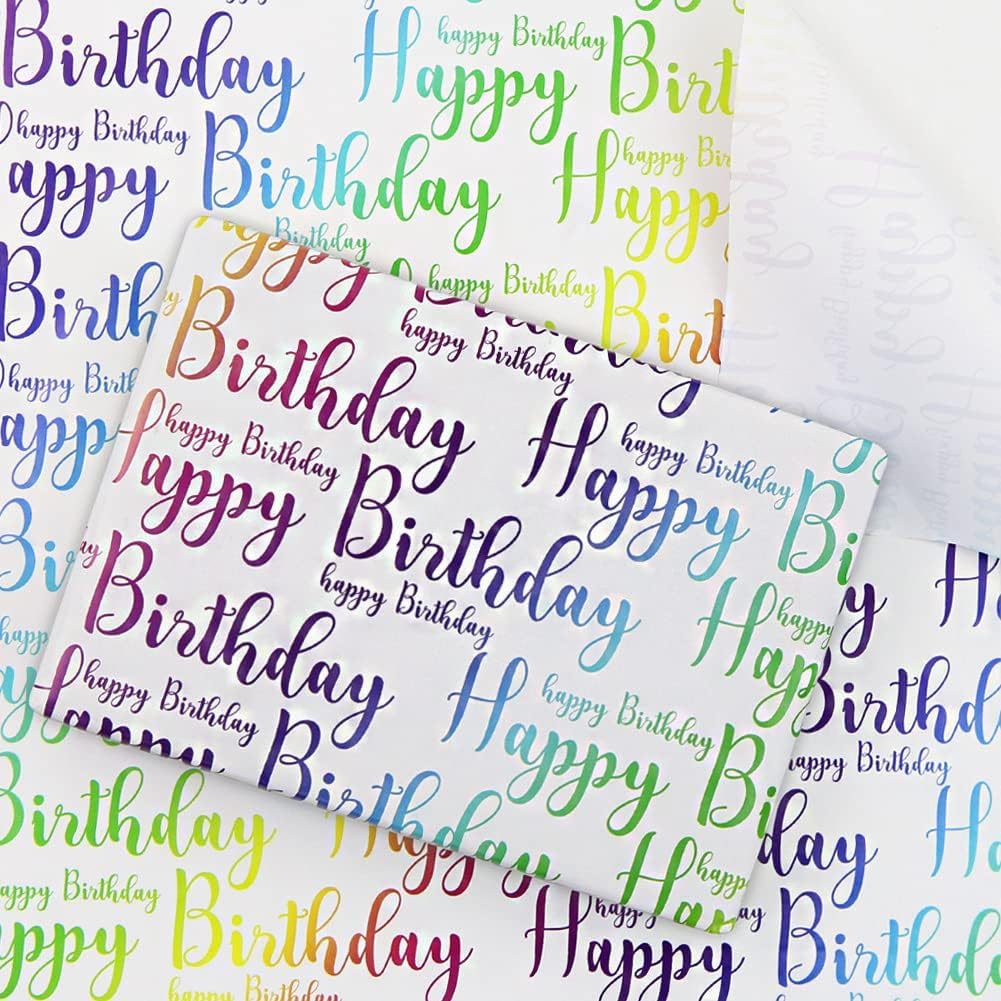 AccuPrints Birthday Wrapping Paper Sheet-6 Sheets For Party, Baby Shower-20 Inch X 30 Inch Pattern Happy Birthday-05, 6 count,White-image-49