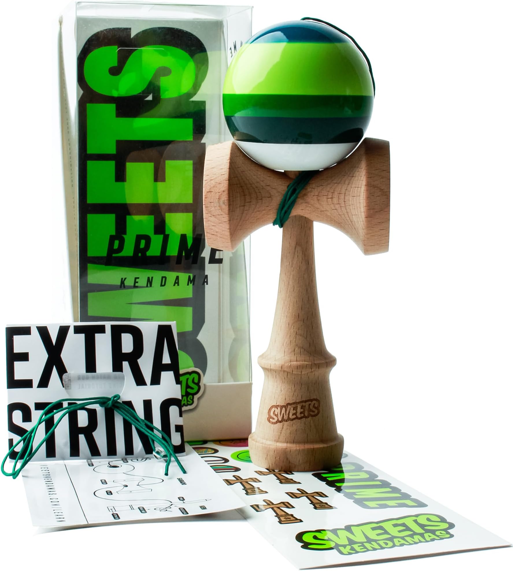 5-Stripe Boost Kendama - All Levels, Improves Hand Eye Coordination, Reflexes, Stripe Design, Extra String Accessory Gift Bundle (Dougie)