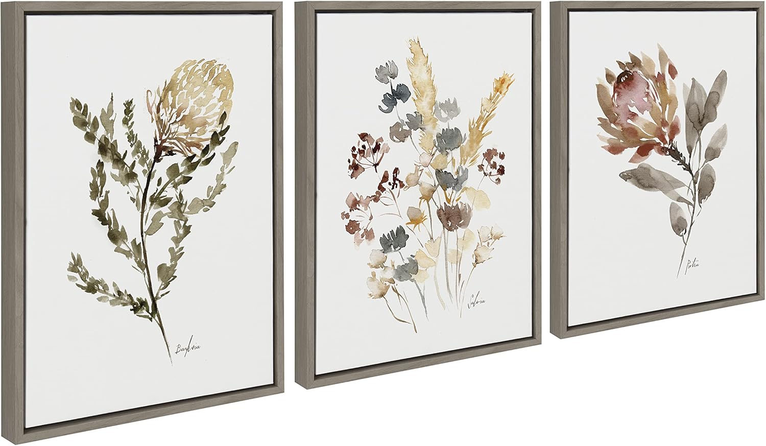 Wild Floral Trio Framed Canvas Art Set