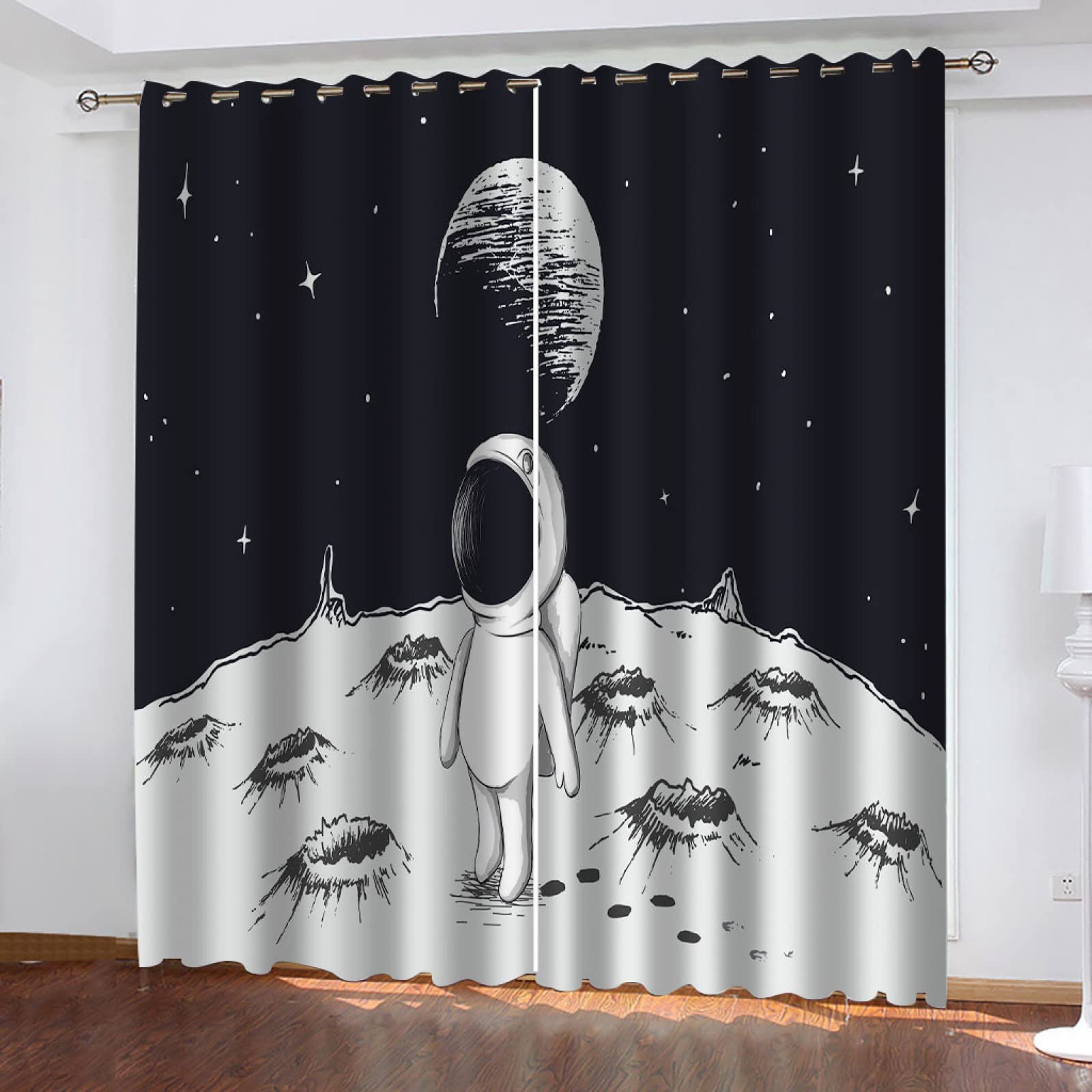 Cortinas Infantiles Niña Niño Bebe Habitacion Opacas Para Ventanas Astronauta Del Espacio De Dibujos Animados 280X260Cm Cortinas Salon Modernas Dormitorio Juvenil 2 Piezas Cortinas Opacas Termicas Ai