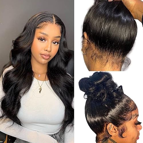 Pelucas de cabello humano virgen brasileño con encaje frontal 360 % de densidad, sin pegamento, cabello humano prearrancado, línea de cabello