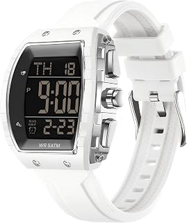 Herrenuhr Tonneau Sportuhr Digital Armbanduhr Gold mit Doppelzeit Timer Stoppuhr 5ATM Wasserdicht Design Elektronische Uhren Freizeit Sport Armbanduhr Multifunktional