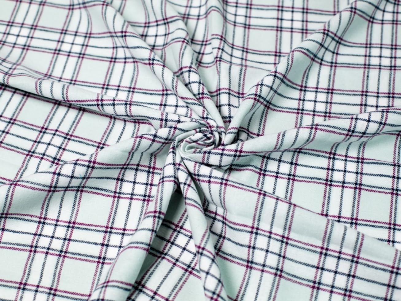 Brushed Cotton Flannel Fabric Mint & Wine - per metre