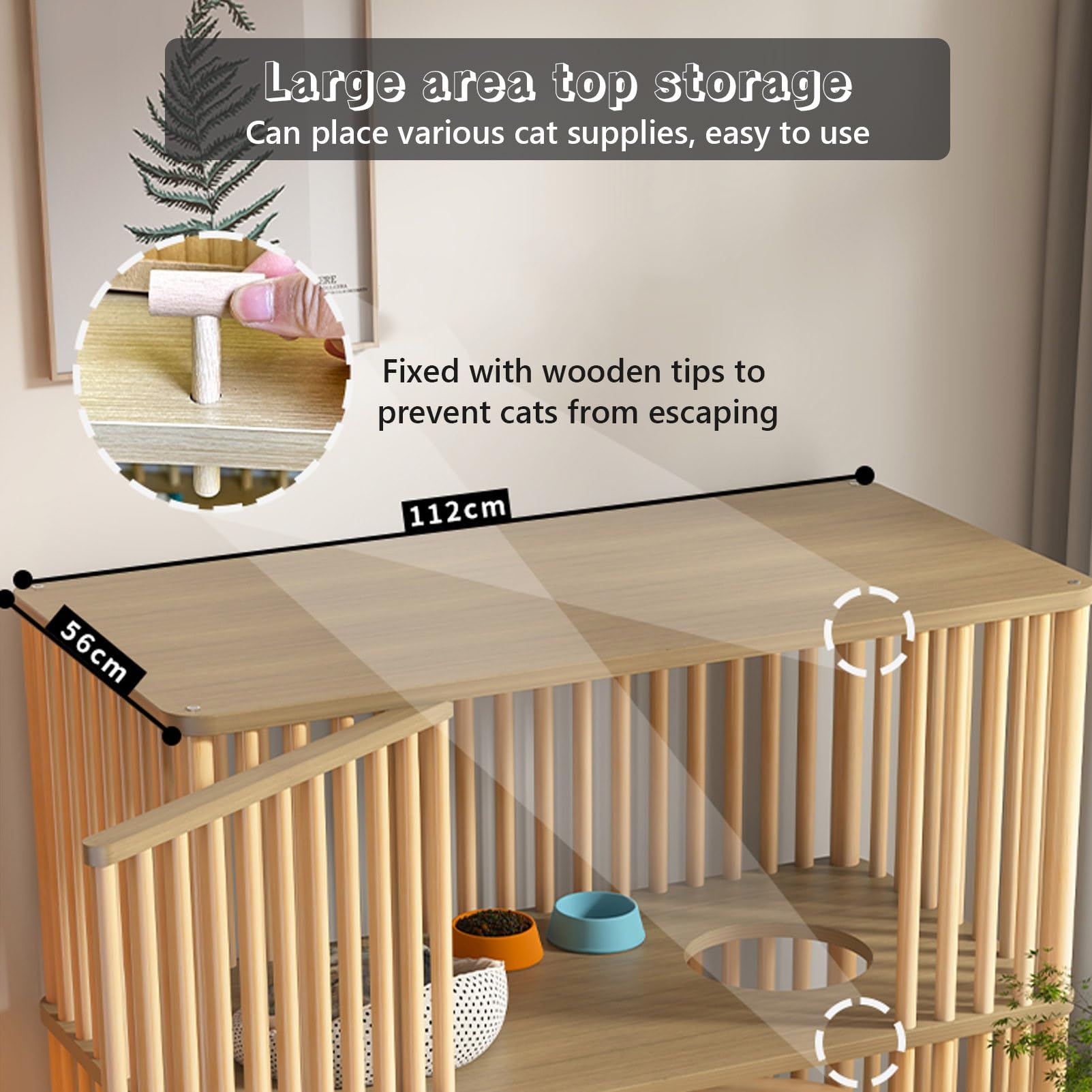 Grande Gabbia per Gatti in Legno a 2 Livelli per Interni - Spaziosa Cuccia per Gatti per 1-3 Gatti con 2 Porte - Recinto Ideale per Piccoli Animali Domestici (112x56x106 cm)