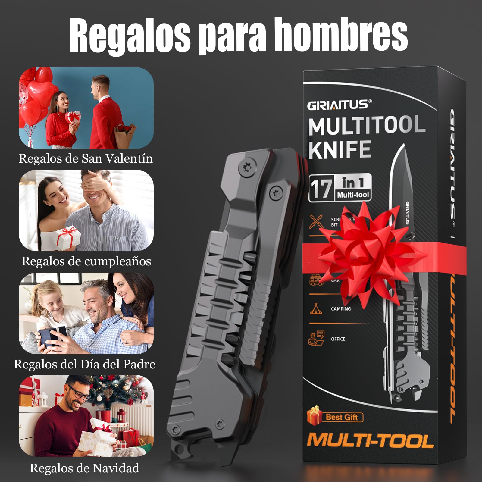 Navaja Multiusos 17en1 Herramientas Multiusos Cuchillo con Palillos para Encender Fuego, Abrelatas, Sierra, Silbato, Regalos para Hombres Mujer Papa