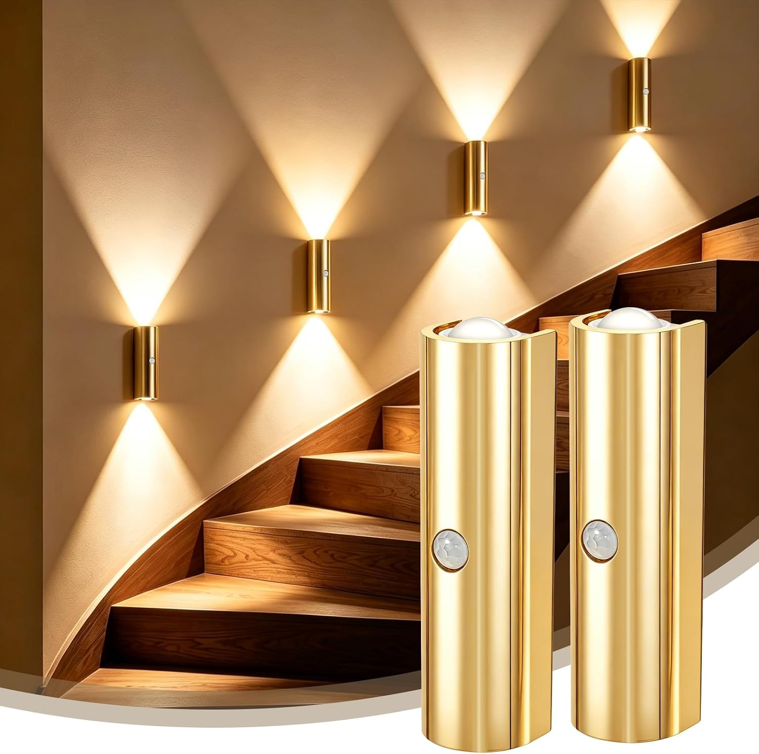 2 Stück LED Wandleuchte mit Bewegungsmelder Treppenbeleuchtung Ohne Strom USB Aufladbare 1200mAh Wandlampe 3 Modi Auf und ab Beleuchtung Lampe Magnetische 3000K/4000K/6000K für Wohnzimmer Schlafzimmer