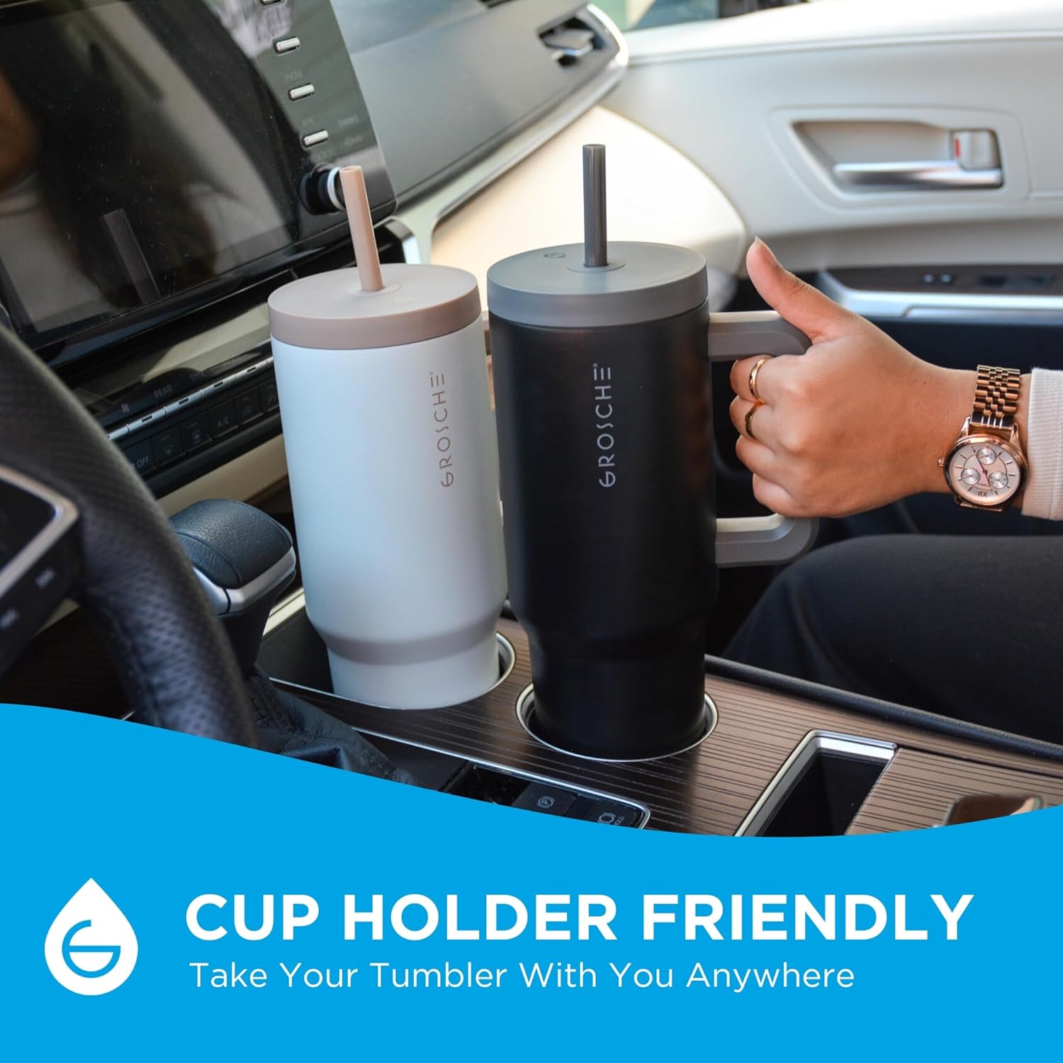 GROSCHE ASPEN 40 Ounce Tumbler with Handle and Straw. Extreme Insulation, Classy Design, Built To Last, Insulated Stainless Steel Tumblers with Handle, Lid and Straw - 40 fl. oz, Black - Image 2