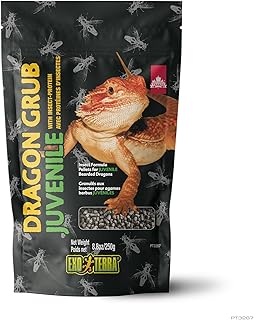 Exo Terra Dragon Grub Juvenile 8.8 oz – High-Protein Bearded Dragon Food with Black Soldier Fly Larvae – Nutrient-Rich, Insect-Based Pellets for Growing Reptiles, Supports Bone & Digestive Health